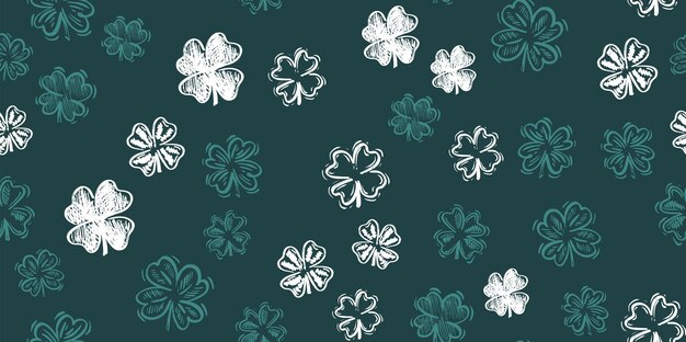 Saint patricks day, clover pattern, hand drawn illustrations.