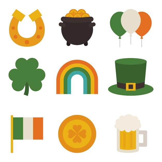 Saint patricks day icons set isolated on white background