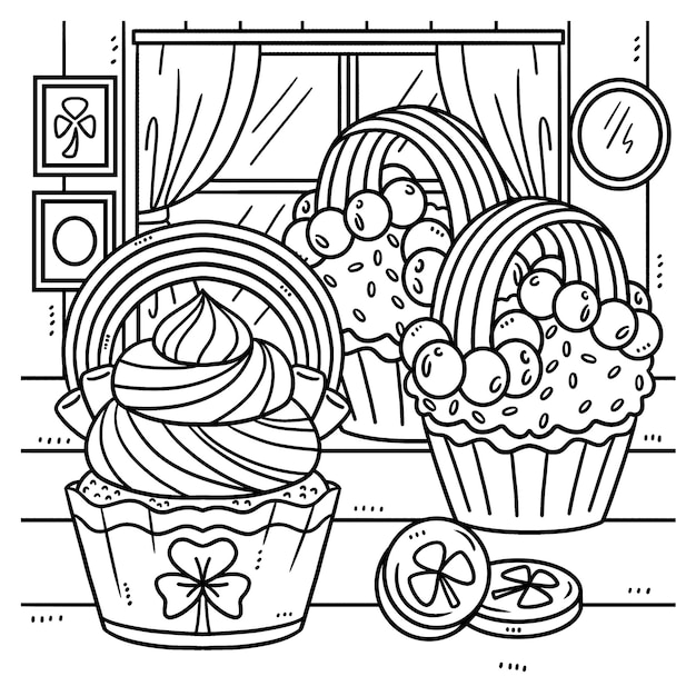성 패트릭 데이 레인보우 컵케이크 색칠하기