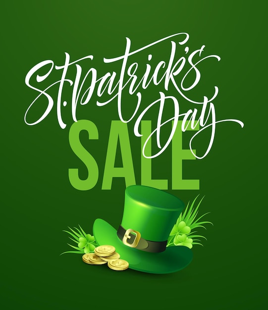 Saint Patricks Day Sale poster. Lettering banner template.  Illustration 