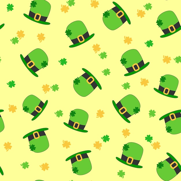 Vector saint patricks day seamless pattern with shamrock clover shapes on yelllow background