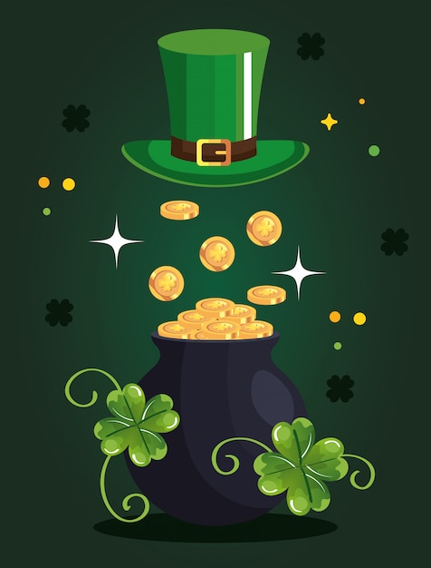 Saint patricks day with cauldron and top hat