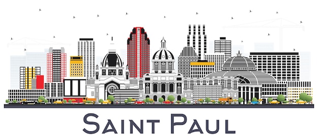 Orizzonte della città di saint paul minnesota con edifici grigi isolati su bianco. illustrazione di vettore. viaggi d'affari e concetto di turismo con architettura storica. paesaggio urbano di saint paul usa con punti di riferimento.