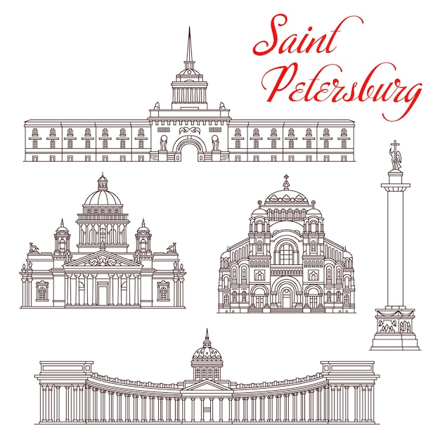 Vector saint petersburg travel landmarks russian tourism