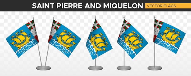 Saint Pierre Miquelon desk flags mockup 3d vector illustration table flag