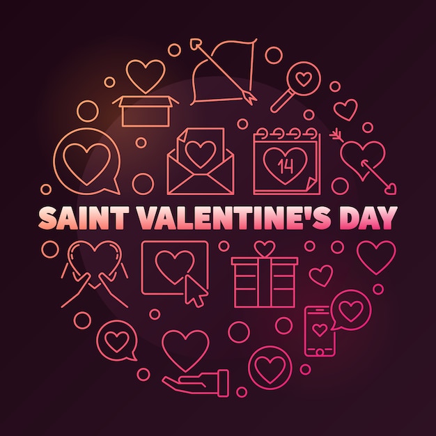 Saint valentine's day round colored linear illustration