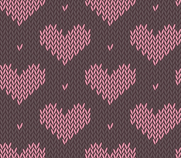 Saint Valentines Day knitting background with hearts Cozy Christmas Seamless Pattern