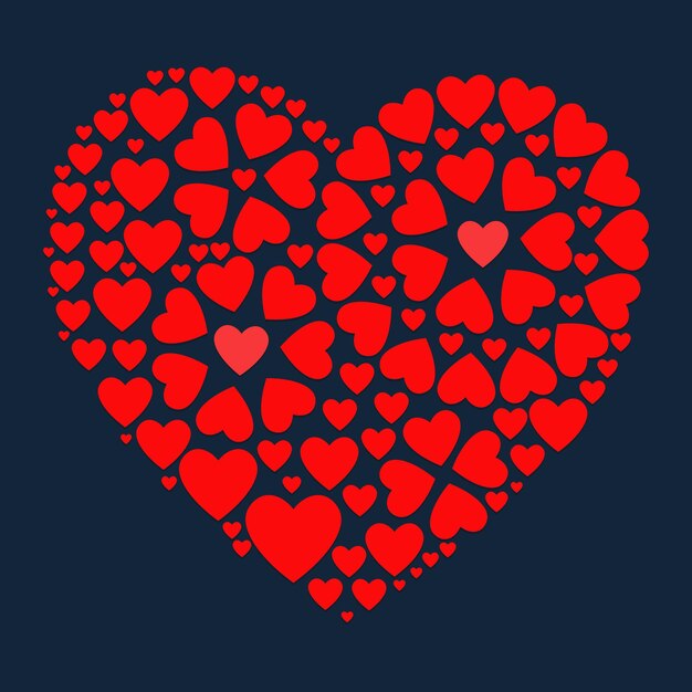 Saint valentines day picture of big heart consists of many love hearts with red gradient fill
