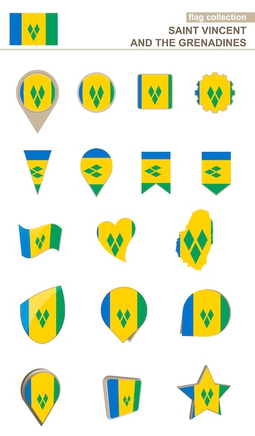 セントビンセントおよびグレナディーン諸島の国旗コレクション デザイン用の大きなセット