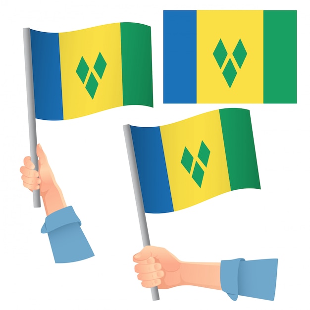 Vector saint vincent and the grenadines flag in hand set