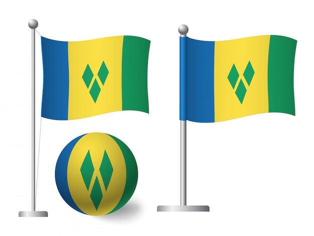 Vector saint vincent and the grenadines flag on pole and ball icon