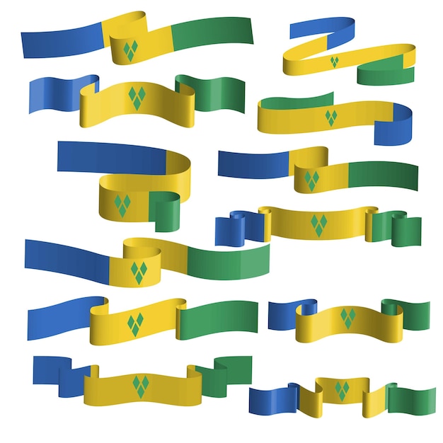 セントビンセントおよびグレナディーン諸島の旗リボンベクトルセット