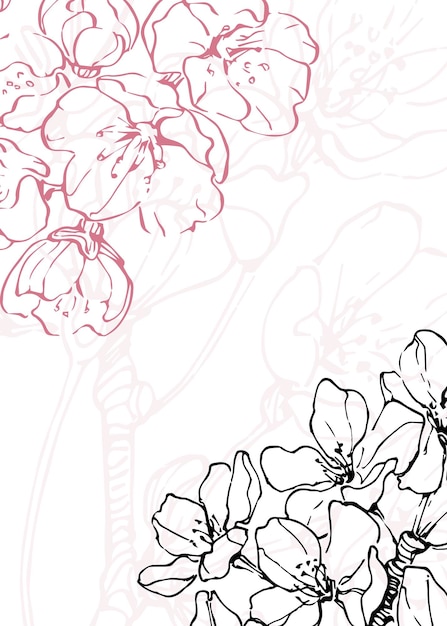 ベクトル 壁の装飾ポストカード ソーシャル メディア バナーの桜の抽象的な手描きのイラスト
