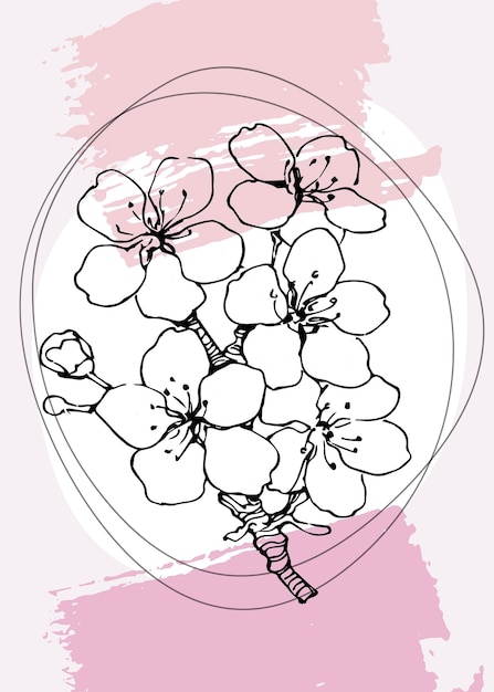 Sakura Abstract Hand Painted Illustrations for Wall Decoration Postcard Social Media Banner