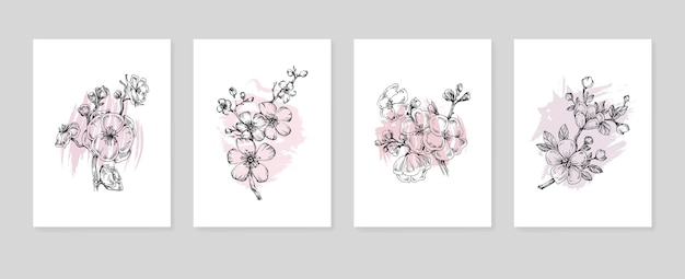 Sakura Abstract Hand Painted Illustrations for Wall Decoration Postcard Social Media Banner