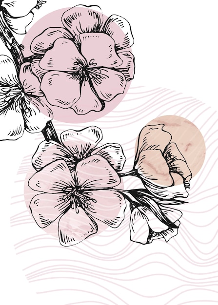 Sakura illustrazioni dipinte a mano astratte per la decorazione della parete cartolina social media banner