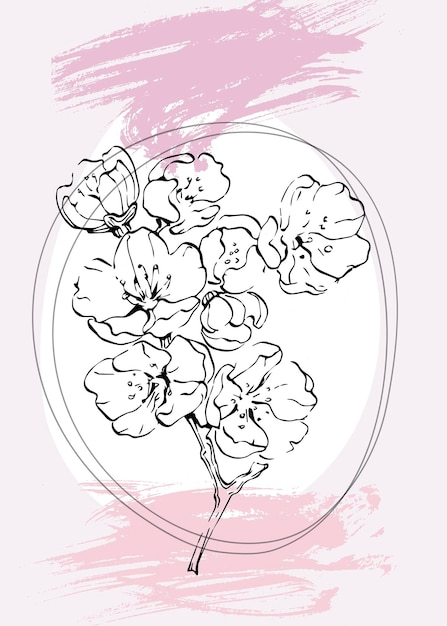 Sakura abstracte handgeschilderde illustraties voor wanddecoratie postkaart social media banner