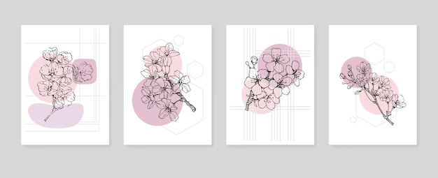 Sakura abstracte handgeschilderde illustraties voor wanddecoratie Postkaart Social Media Banner