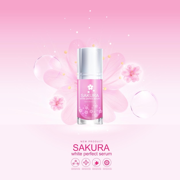 Sakura-bloem Wit Perfect Serum of Collageen Vitamine Vector voor Huidverzorging Cosmetisch Product