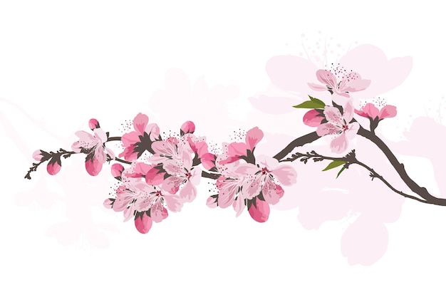 Vector sakura bloemen achtergrond. kersenbloesem geïsoleerd witte achtergrond.