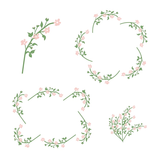 Sakura bloesem bloemen set frames pictogram boeket