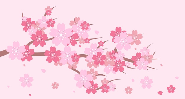 Vector sakura blossom branch cherry blossom branch cherry blossom with pink sakura pink sakura flower background falling petals vector illustration