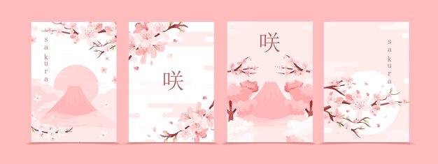Vector sakura blossom cards in flat design