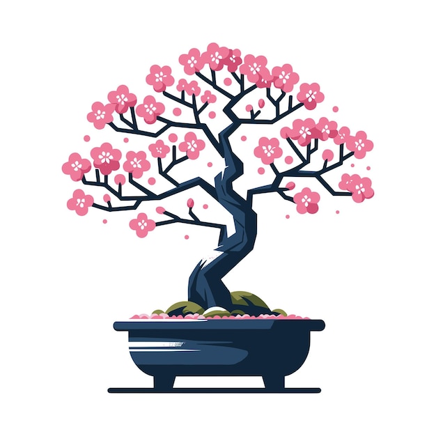 Sakura bonsai tree vector illustration aesthetic japanese and chinese traditional culture