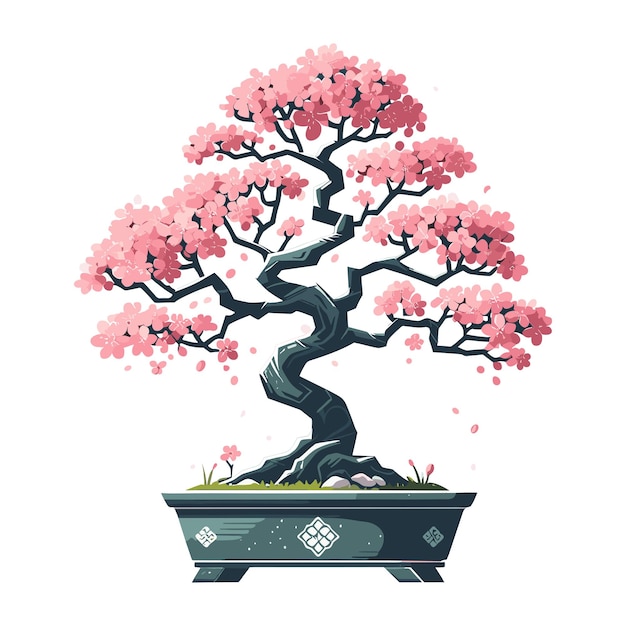 Vettore illustrazione vettoriale dell'albero del bonsai sakura estetica della cultura tradizionale giapponese e cinese