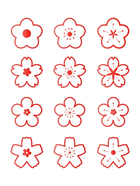 Vector sakura collection outline red