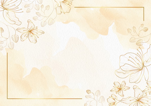 Sakura flowers on gold background splash watercolor template