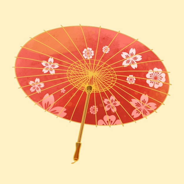 Vettore patrone di sakura tradizionale ombrello di carta a olio