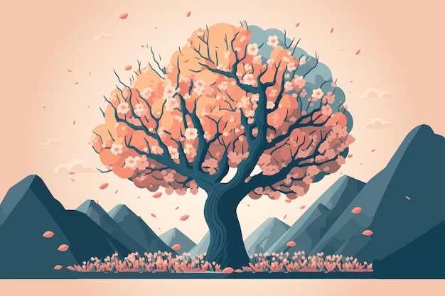 Priorità bassa dell'albero di sakura nell'illustrazione di stile piano