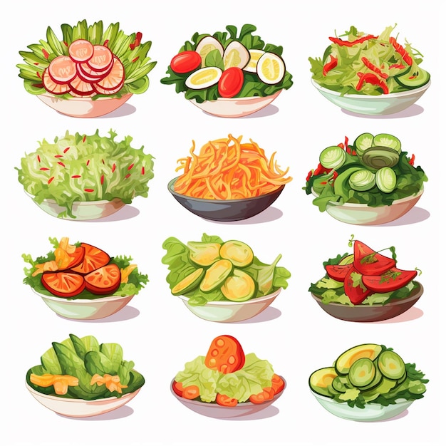 ベクトル サラダ食品新鮮なイラストダイエットベクトル有機健康野菜栄養ボウルベジータ