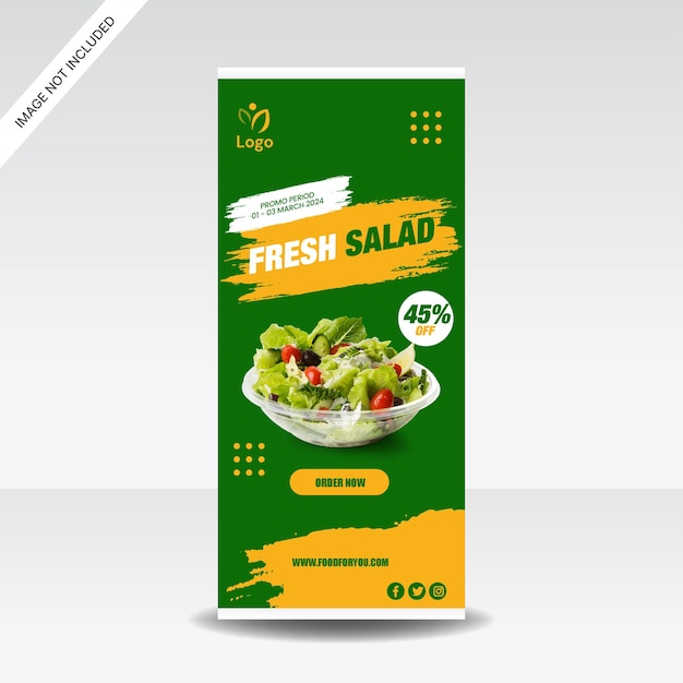 Vector salad food roll up banner store promotion design template