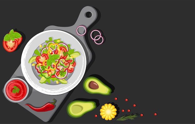 Vector salad of fresh vegetables and green leaves