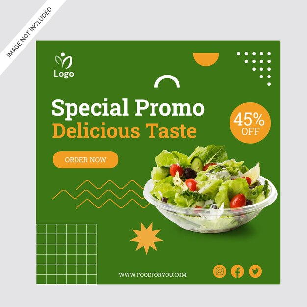 Vector salad healthy food social media promotion instagram post design template