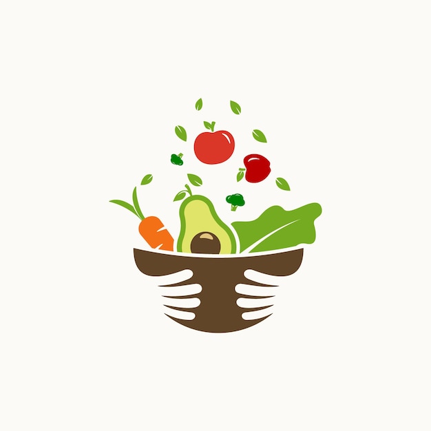 Premium Vector | Salad logo with hands holding bowl