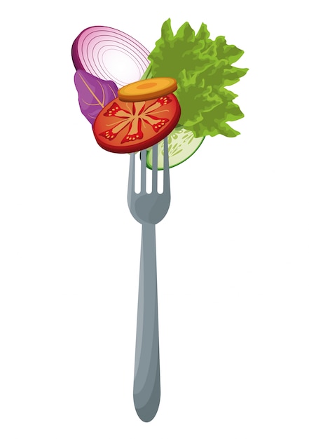 Vector salad vegetables with fork meal