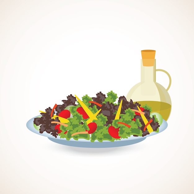 Vector salade van verse groenten en groene bladeren.