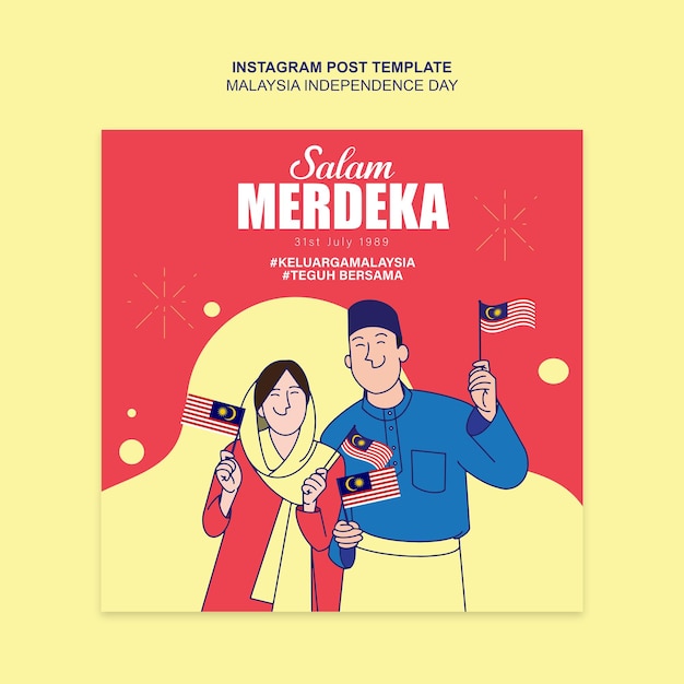 Modello di post instagram di salam merdeka malesia