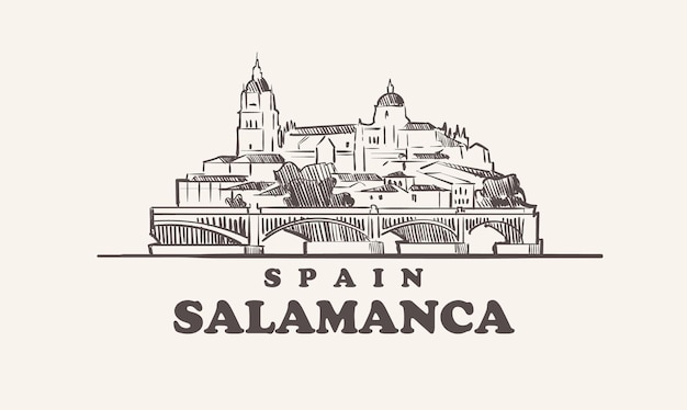 Vector salamanca stadsgezicht schets hand getrokken spanje illustratie