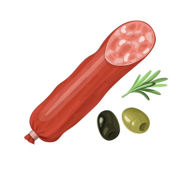Salami met olijven en rozemarijn illustratie