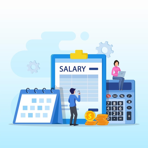 Salaris vector concept online inkomen berekenen en automatische betaling kalender betalen datum werknemer lonen concept