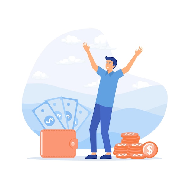 Salary payment Man stands with a new income received a salary flat vector modern illustration