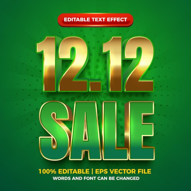 Sale 12 12 green gold bold 3d editable text effect