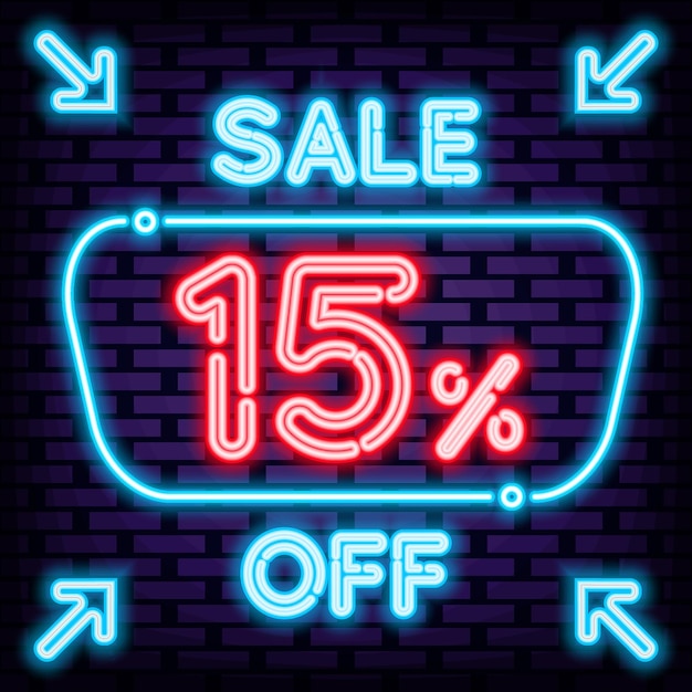 Sale 15 korting Neon quote Neon script Aankondiging neon uithangbord