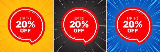 Vector sale 20 percent off sticker flash offer banner coupon or poster discount banner shape