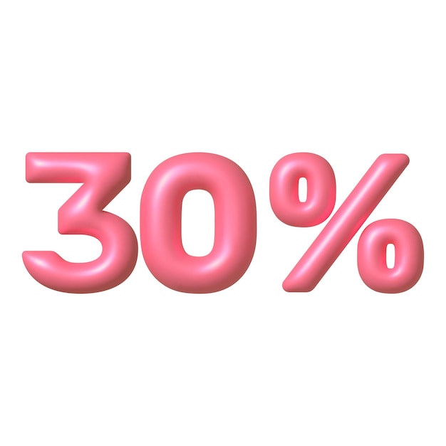 Sale 3D icon Pink glossy 30 percent discount vector sign 3d vector realistic design element