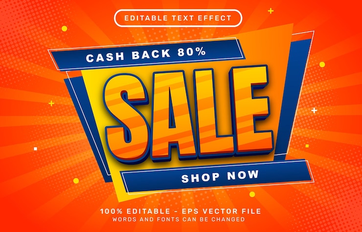 Vector sale 3d text effect and editable text effect